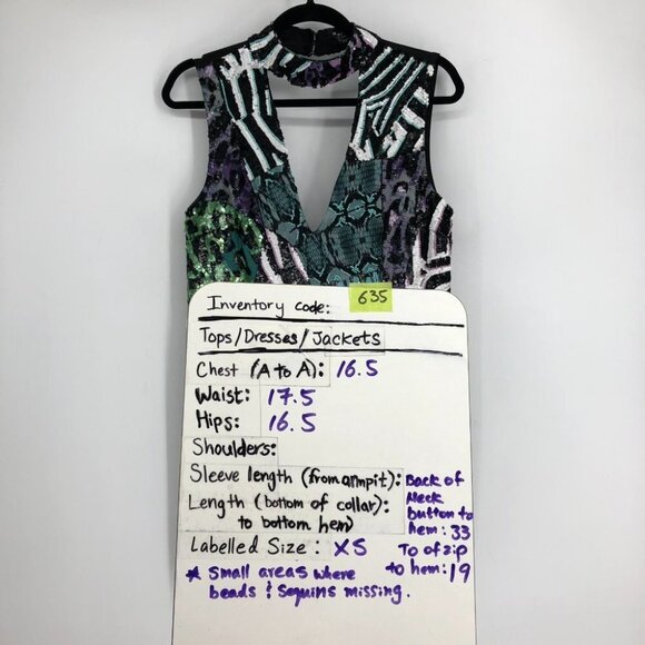 Marciano Animalesque Glow Sequin Cutout Halter Neck V-neck Mini Dress size  XS - Picture 15 of 16